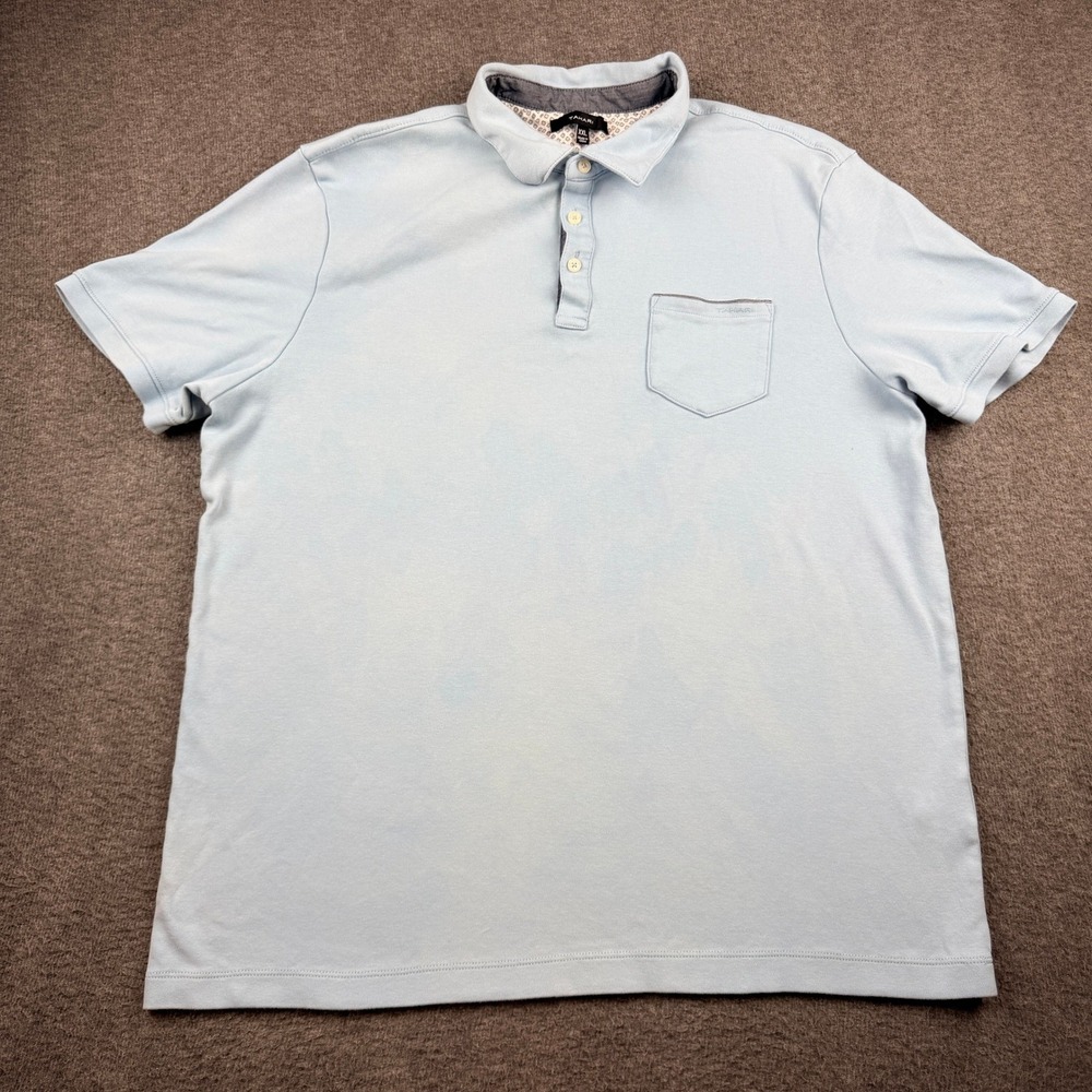 Tahari Men's Short Sleeve‎ Polo Shirt XXL Light Blue Cotton Pocket Casual